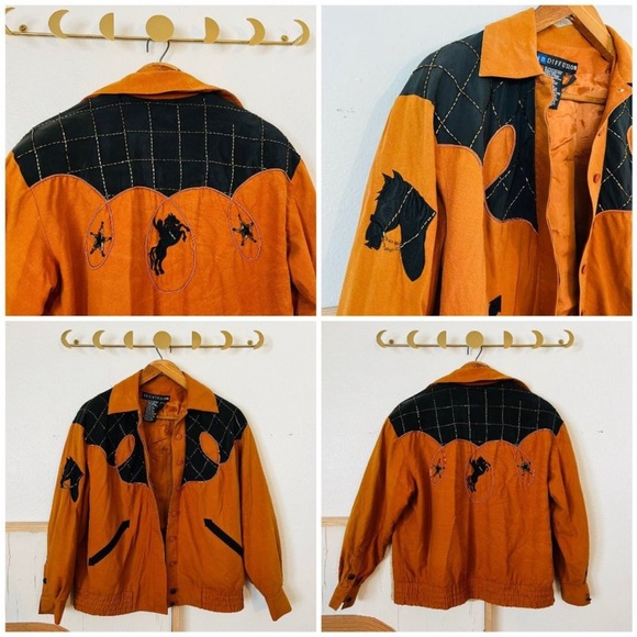 Vintage 1993 Sienna Orange Silk Beaded Button Front Bomber Jacket - Picture 5 of 11